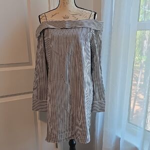 Robert Rodriguez Black and White Striped Off-Shoulder Blouse